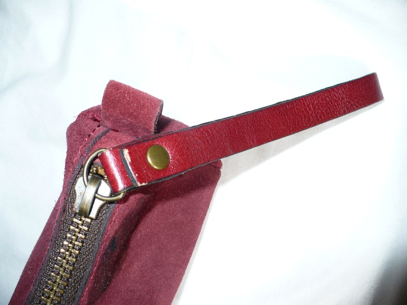 Patricia Nash maroon suede coin purse Italian leather handbag small organize 9x4 leather bag women clutch leather pull zipper closure pouch