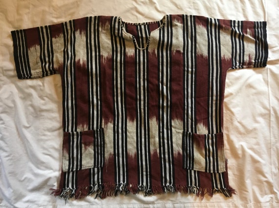 Mexican poncho linen cotton 2 pocket pullover str… - image 1