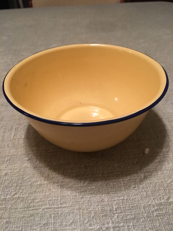 Yellow And Blue Pottery Barn Enamel Bowl Vintage Retro Etsy
