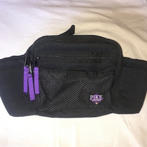 Vintage 1990s Y2K Pike Sport Hiking hip pack 2 large zip pockets 2 water bottle holders adj straps waist clasp purple black EUC rare HTF