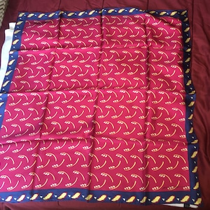 Vintage Posti Silk Scarf 1980s Paisley Border Blue Maroon Floral Motif Simple 33x32 sqre Head wrap neck scarf purse decor Handpainted signed