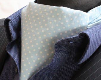 Cravat Ascot UK Made Light Powder Blue / White Polka Dot+Hanky.Premium Cotton.