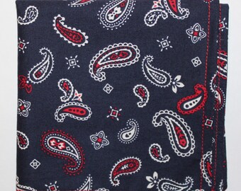 UK Made Hankie Pocket Square handkerchief Red Premium Cotton Blue Paisley