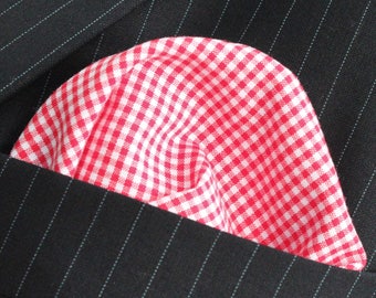 Hankie Pocket Square Handkerchief RED Gingham 2 Check Quality Cotton UK Made