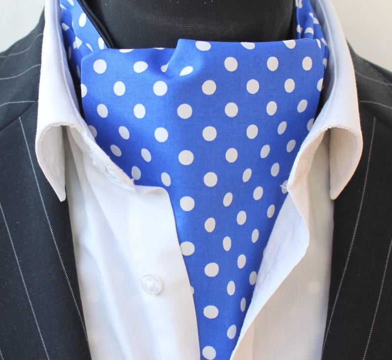 Cravat /& Hanky.Premium Cotton. Cravat Ascot UK Made Blue with Brown Polka Dot