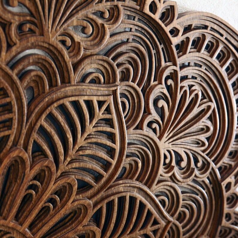 Mandala Wood 3d Wall Decor Carved Yoga Wooden Zentangle Etsy