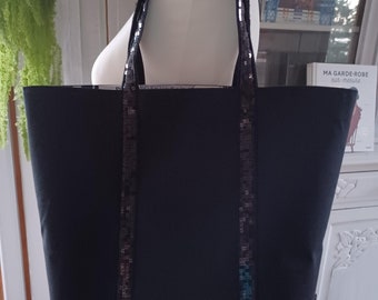 Prêt à expédier - Sac cabas style Vanessa Bruno noir à paillettes noires - taille moyenne