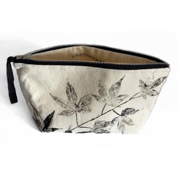 Leaf Printed Make Up Pouch, Natural Calico, sustainable gifts, gifts for her, gifts for her, gifts for them, Christmas gifts, handmade