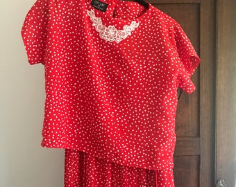 City Line 80s red and white polka dot skirt and top set