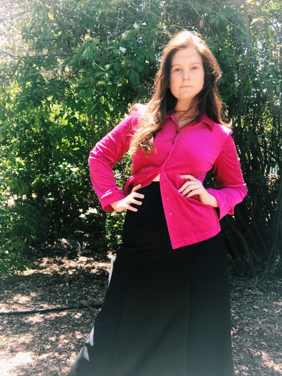 Y 90s Vintage Hot Pink Velvet Shirt 