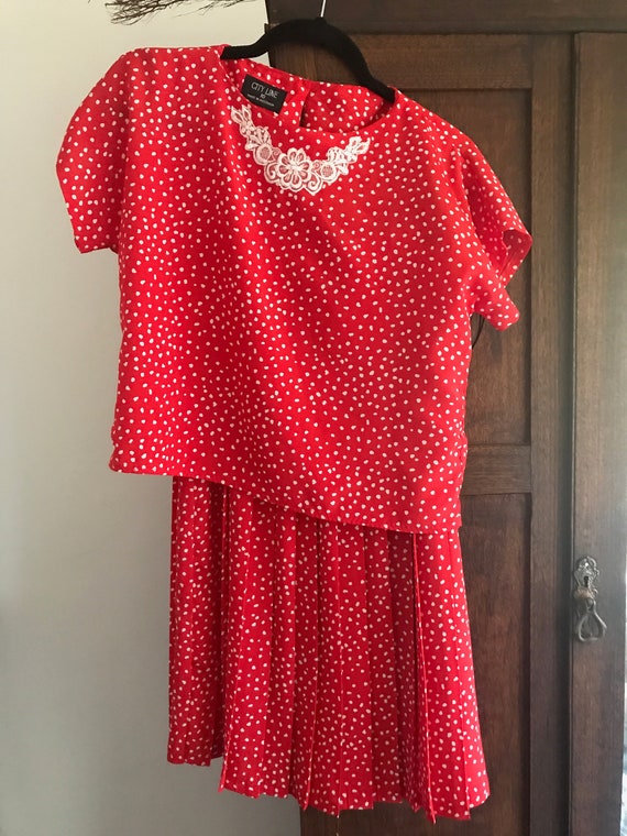 City Line 80s red and white polka dot skirt and t… - image 1