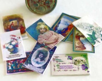 Vintage Victorian Dollhouse Miniature Postcards Set, 1/12 Scale , US POSTAGE