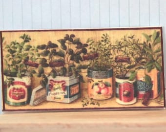 Unframed Vintage Print, Pots of Herbs, 1/12 Scale, Dollhouse Miniature, Antique Print, Dollhouse Decorative Print, Wall Art, AU SHIPPING