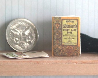 Victorian needlework miniature book, 1:12 scale dollhouse accessory, vintage craft, US postage