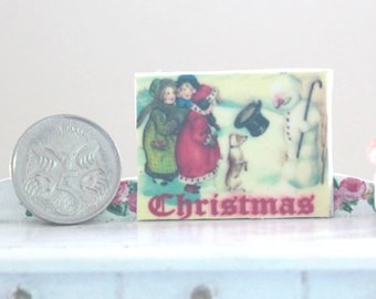 Vintage Christmas print with children and snowman in 1/12 scale