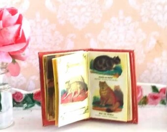 Victorian dollhouse miniature book, cat breeds, 1/12 scale,  US POSTAGE