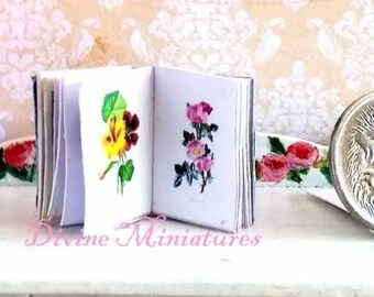 Mini Floral Book, Flower Paintings in Watercolour, 1/12 scale, Library Decoration US postage