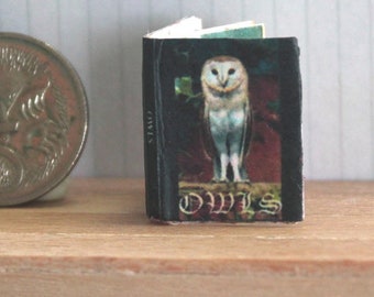 Illustrated Miniature Book, "Owls" 1/12 Scale Dollhouse Miniature, Dollhouse Book, Miniature Bird Book, Owl Book, Book of Owls, AU SHIPPING