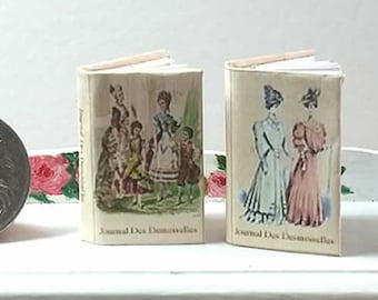 Vintage French Ladies Book Pair, 1/12 Scale Miniature Journal Library Decor AU POSTAGE