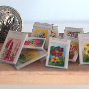 36 Flower & Vegetable Seed Packets, 1/12 Scale Dollhouse Miniature, Vintage Style Set, Miniature Gardening, Dollhouse Garden, AU SHIPPING