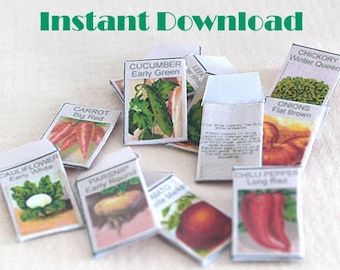 Miniature Printable Tiny Seed Packets 1/12 Scale DIY dollhouse kit