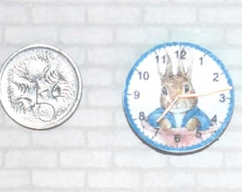 Peter Rabbit Wall Clock 1/12 Scale Dollhouse Miniature, Beatrix Potter Art, Dollhouse Clock, Miniature Clock, AU SHIPPING