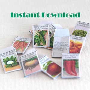 PDF 12 Miniature Vegetable Seed Packets | 1/12 Scale Dollhouse Gardening DIY Instant Download | Vintage Garden Scene Accessories