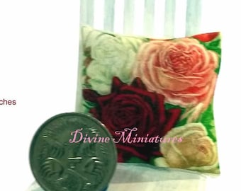 Miniature Floral Roses Pillow, Cushion, 1/12 Scale, Floral Pillow, Dollhouse Miniature, Dollhouse Cushion, Vintage Cushion, AU SHIPPING