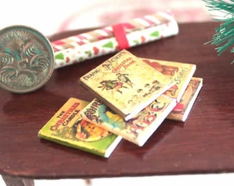 Dollhouse Christmas Miniature Vintage Book Set, 1/12 Scale Holiday Decor, US POSTAGE