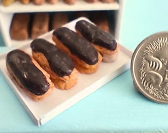 Miniature Chocolate Eclairs - 1:12 Scale Dollhouse Bakery - French Patisserie Polymer clay AU SHIPPING