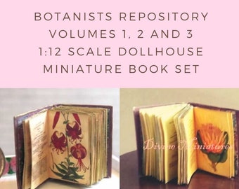 Dollhouse Book Set of 3 Botanical Books, 1:12 Scale Miniature Library AU POSTAGE