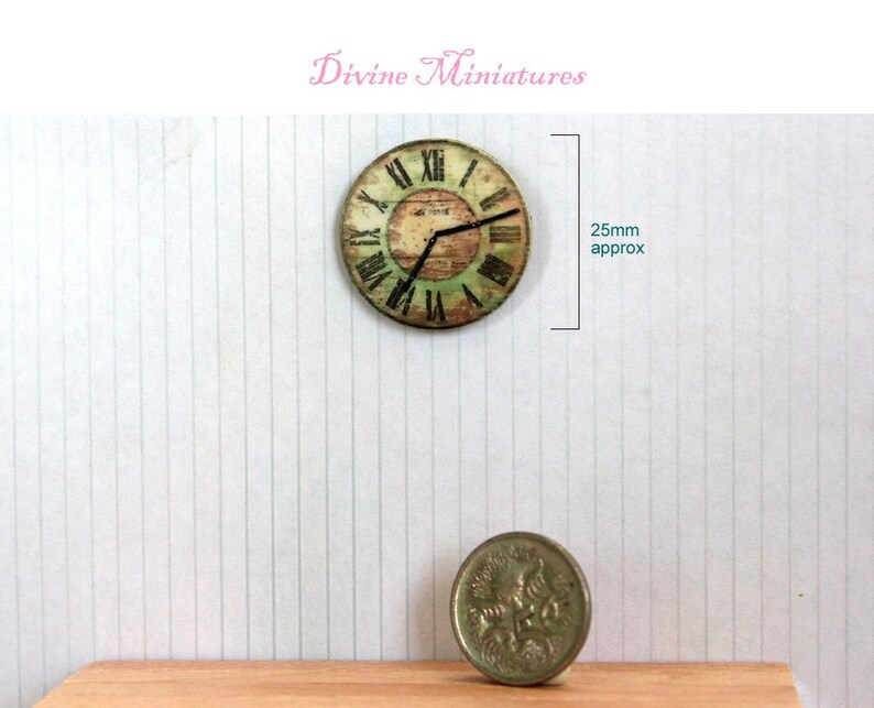 Dollhouse Kitchen Farmhouse Clock, Dollshouse Rustic Green Wall Art, 1/12 Scale AU POSTAGE image 2
