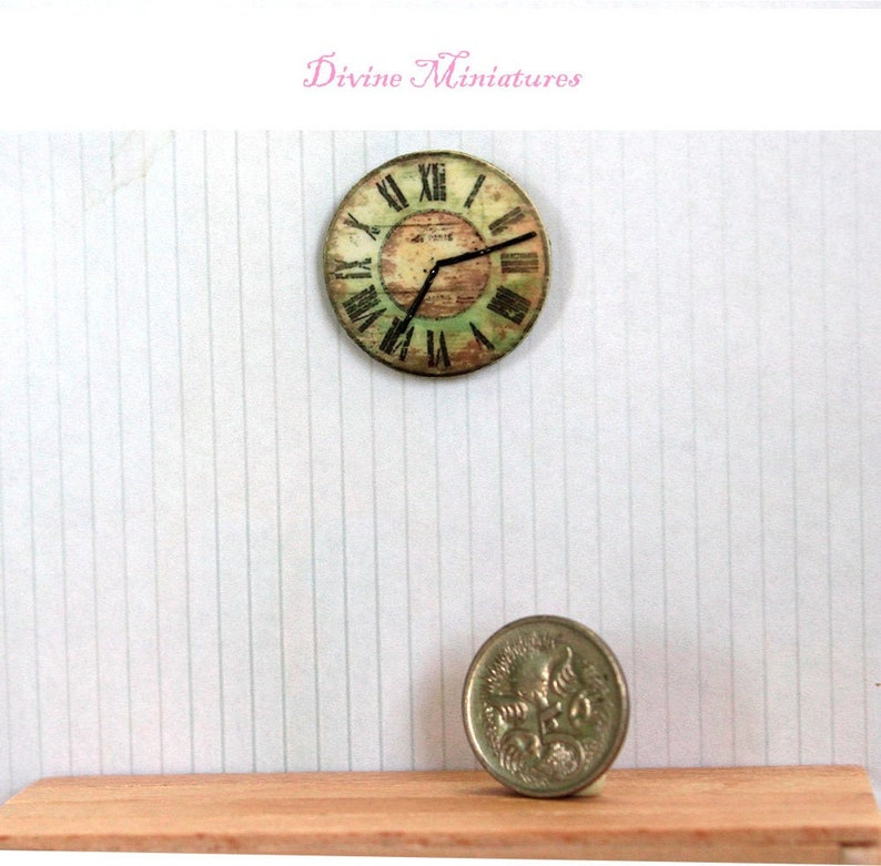 Dollhouse Kitchen Farmhouse Clock, Dollshouse Rustic Green Wall Art, 1/12 Scale AU POSTAGE image 1