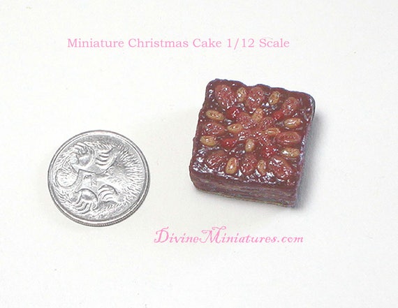 1/12 Scale Miniature Christmas Fruit and Nut Cake, Topped with Pecans, Almonds and Cherries.