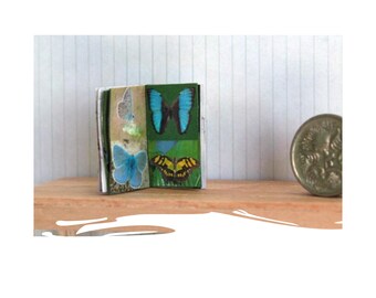 Butterflies book printable, miniature library decor, dollhouse 1/12 scale art, DIY tiny books