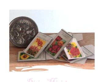 Dollshouse Flower Seed Packets #1, 12th Scale for Dollhouse Garden - paper AU POSTAGE