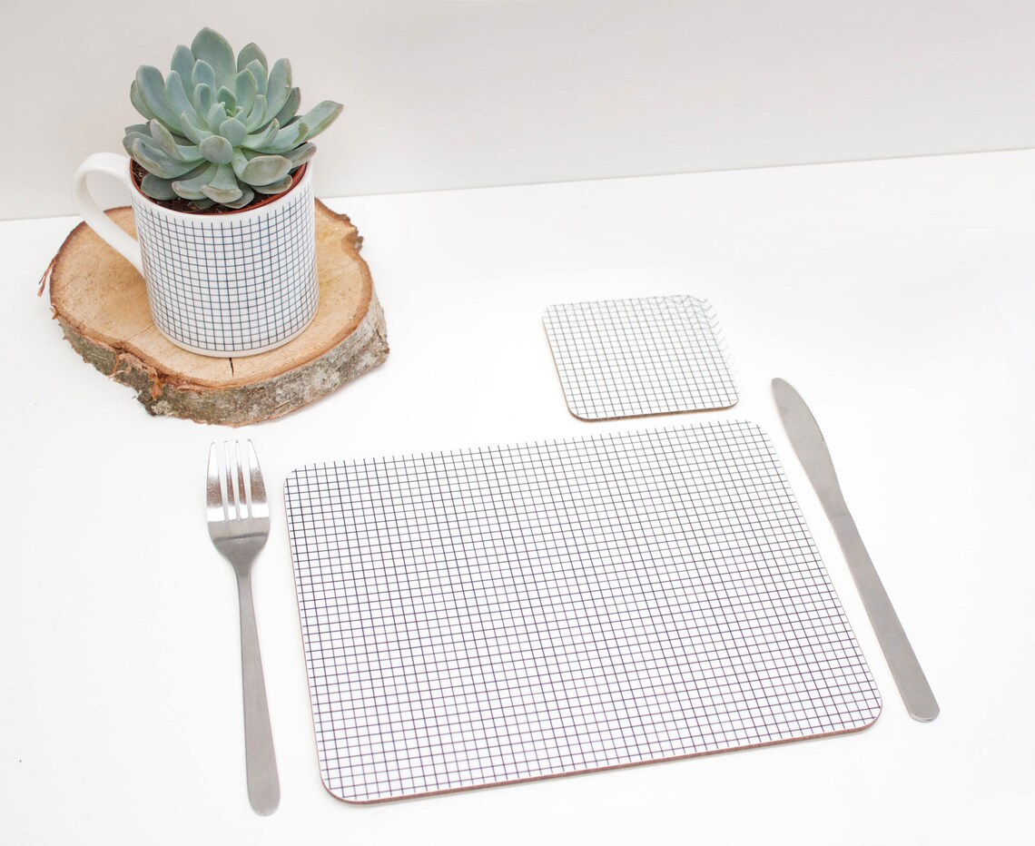 Monochrome geometric grid melamine and cork backed placemat Etsy
