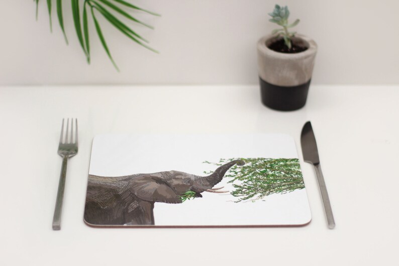 African Elephant Drawing Melamine and Cork Backed Placemat Etsy
