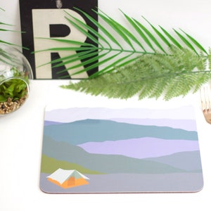 Tent and Mountains view mealmine and cork placemat