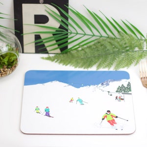 Ski drawing mealmine and cork placemat