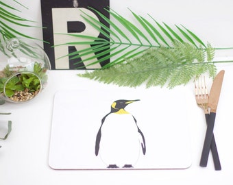 Penguin drawing mealmine and cork placemat