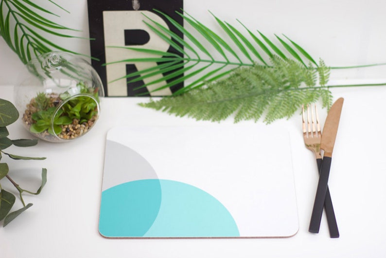 Dip Colour Pop Teal and Grey Melamine and Cork Backed Placemat Etsy