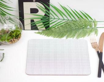 Monochrome geometric grid melamine and cork backed placemat