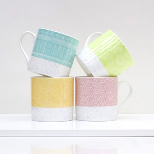 Sgraffito Style Bone China Mug Set | Bone China Mugs