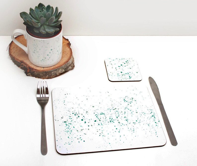Teal Paint Splatter Melamine and Cork Backed Placemat Etsy Singapore
