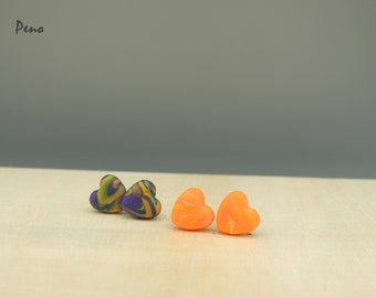 Mini heart earrings, stud earrings for women, unique earrings, small earrings, tiny earrings, polymer clay earrings, everyday earrings, gift