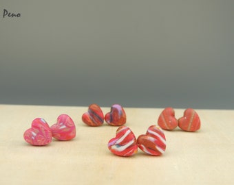 Red mini heart earrings, stud earrings for women, unique earrings, small earrings, tiny earrings, polymer clay earrings, everyday earrings
