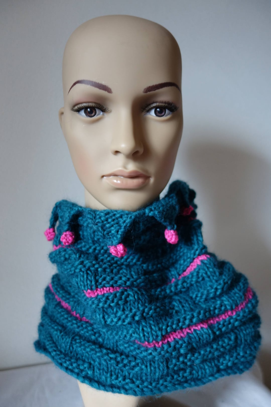A Quirky, Handknitted Cowl, Neckwarmer, Scarf With Triangular Bobble Border, Ideal for Winter