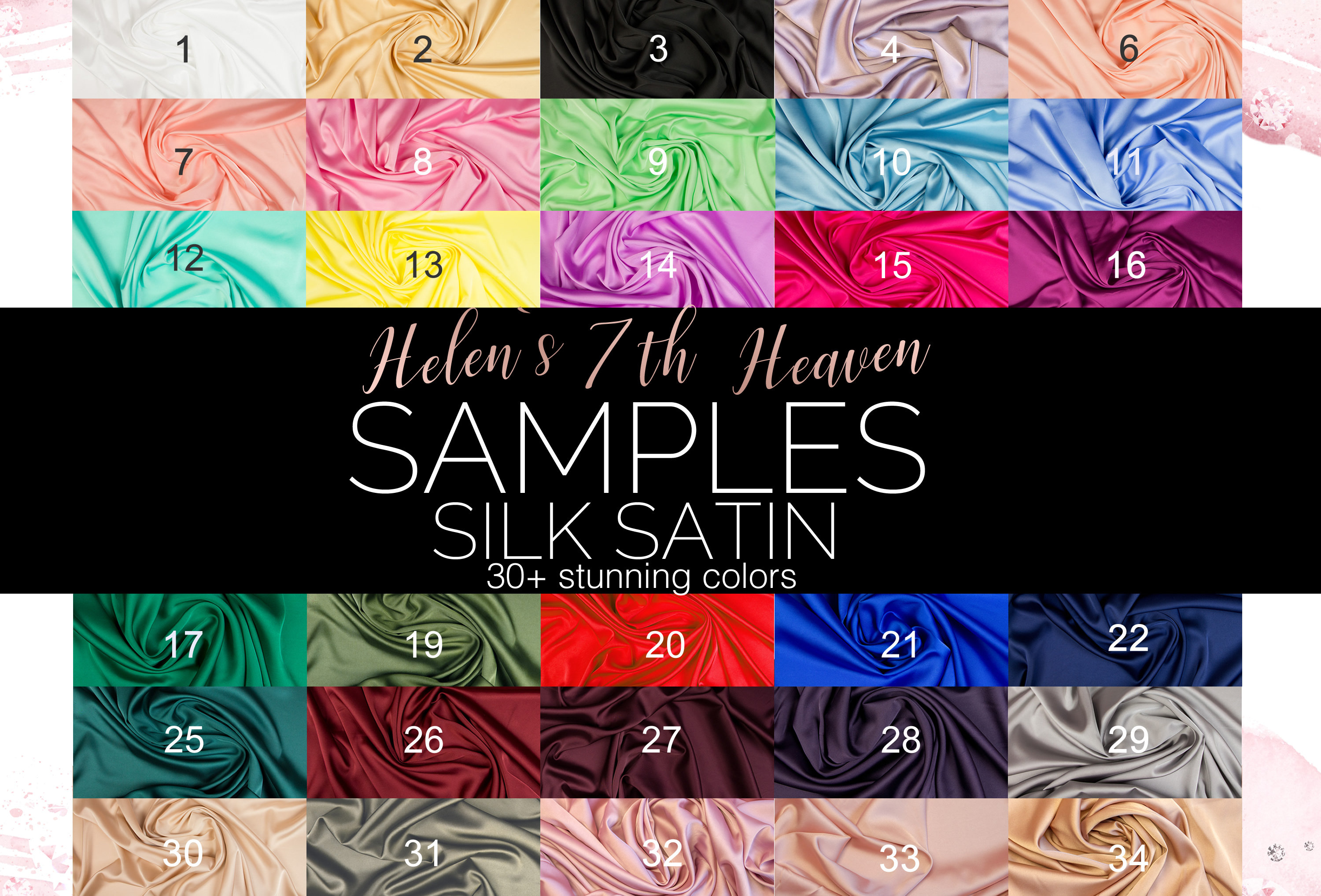 Silk Satin Fabric Samples & Swatches: Multicolor Palette of | Etsy