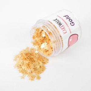 Edible Glitter Stars by Kakewalk | Metallic mini stars edible glitter in gold, silver, red and green | 4 grams